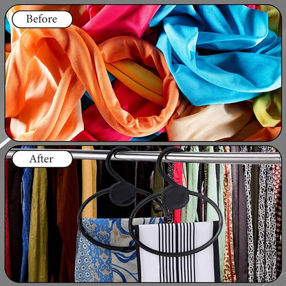 80 Pcs Scarf Hangers, Plastic Scarf Holder Organizer with Center Bar, Space Saving Clothes Hanger for Scarves, Ties, Belts, Headbands (Black)