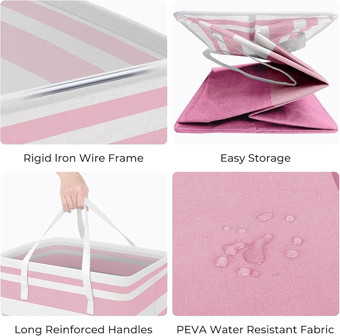 HomeHacks 2 Pack Large Laundry Baskets, Waterproof, Freestanding Laundry Hampers, Collapsible Clothes Hamper with Reinforced Handles in Laundry, College Dorm, Bathroom, Bedroom (Pink, 75Lx2)