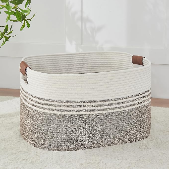 Large Woven Laundry Basket Hamper, 72L Cotton Rope Storage Bin for Blankets, Toys, Clothes, Decorative Nursery Hamper for Living Room, Baby Nursery, Bathroom, Bedroom, Kids Storage, Brown