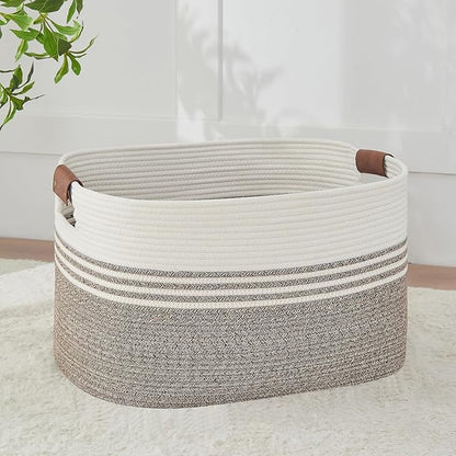 Large Woven Laundry Basket Hamper, 72L Cotton Rope Storage Bin for Blankets, Toys, Clothes, Decorative Nursery Hamper for Living Room, Baby Nursery, Bathroom, Bedroom, Kids Storage, Brown