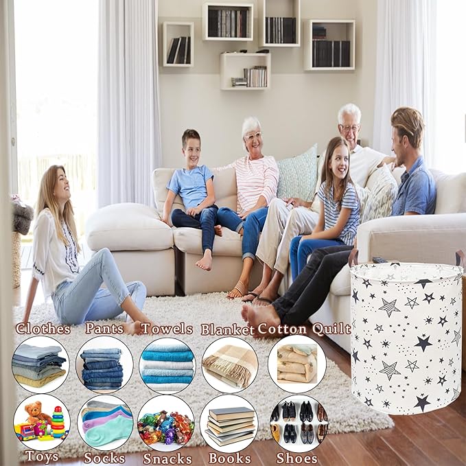 Waterproof Laundry Hamper Collapsible Laundry Basket Leather Handle Laundry Bag Large Clothes Storage Toy Organization for Bathroom Bedroom Laundryroom College Dorms (Caisanjiao-001)