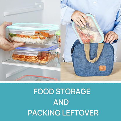 Vtopmart 5 Pack 35oz Glass Food Storage Containers with Lids, Meal Prep Containers, Airtight Reusable Lunch Container Set, Safe for Oven, Microwave, Freezer, and Dishwasher, Multicolour