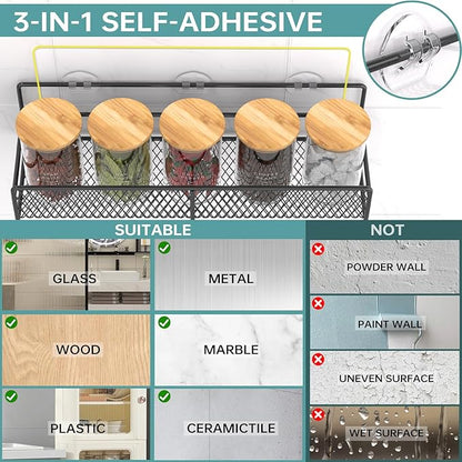 DTUQYX Spice Rack Wall Mounted 6 Pack: 100% Metal & Strong Adhesive Spice Organization for Kitchen Cabinet/Pantry Door, No Drill Hanging Seasoning Organizer with Paper Towel Holder, Utensil Caddy