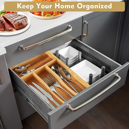 Upassion Bamboo Kitchen Drawer Organizer, 7 Inch Silverware Utensil Holder for Small Drawer, Wood Silverware Organizer for Cutlery