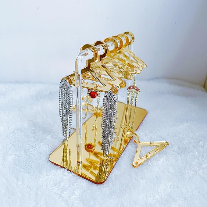 Earring Hanger Rack with 8 Mini Coat Hangers, Acrylic Earring Holder Display Stand, Ear Studs Hanging Earrings Organizer For Women Girls, Yellow