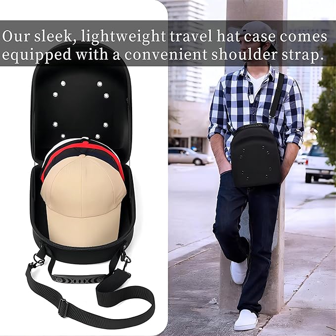 AUNMAS Hard Hat Case, Baseball Cap Carrier Bag, Crush Proof Travel Case with Shoulder Strap for Hat Storage