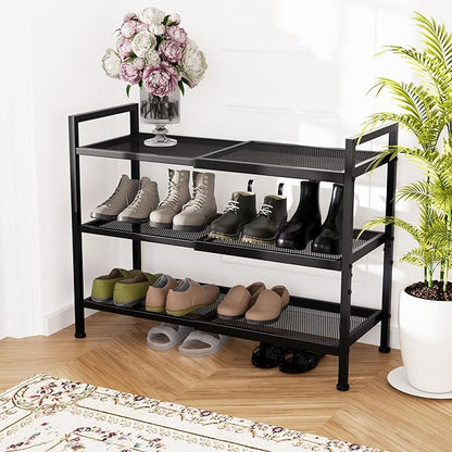 3 Tier Shoe Rack, Expandable Shoe Rack for Closet, Adjustable Shoe Organizer for Entryway, Shoe Storage Organizer for Door Entrance, Garage, Bedroom