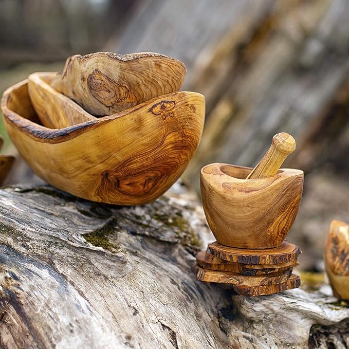 Forest Decor Wooden Salt Box with Scoop - Wood Salt Cellar with Lid - Handmade Spice Holder - Salt Keeper Spice Storage Box - Eco-friendly Bath Salt Container - Olive Wood Pepper Bowls & Spice Jars