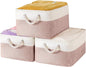 Storage Bins with Sturdy Cotton Handles(3 Pack), Fabric Storage Baskets for Organizing use for Office & Home, Book, Clothes, Toys, Closet Boxes (Large, Pink-White, 15.7x11.8x7.9 inches)
