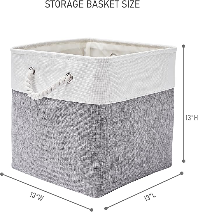 13 x 13 Inch Storage Cubes,6 Pack Cube Storage Bins for Shelves，Fabric Collapsible Storage Bins with Handles, Foldable Storage Basket for Organizing Clothes, Toys, Books (White&Gray)