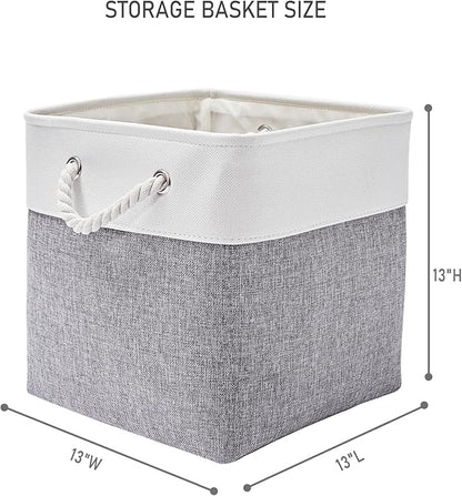 13 x 13 Inch Storage Cubes,6 Pack Cube Storage Bins for Shelves，Fabric Collapsible Storage Bins with Handles, Foldable Storage Basket for Organizing Clothes, Toys, Books (White&Gray)