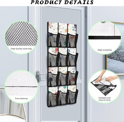 12-Pocket Storage Hanging Bag Behind the Door, Over the Door Organizer for Shoes Toys and Bathroom Essentials, Fabric Door Organizer for Bedroom Closet Dorm, Astronaut Rocket Planet