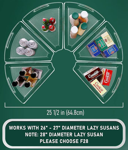 JEISSLIA Lazy Susan Cabinet Organizer Bins for 26"/ 28"/ 32" Diameter Corner Organizer, Plastic Cabinet Storage Bin, 1/8 Wedge - Food Safe, BPA Free, with Non-Slip Pads (for 32" Diameter, 6 Pack)