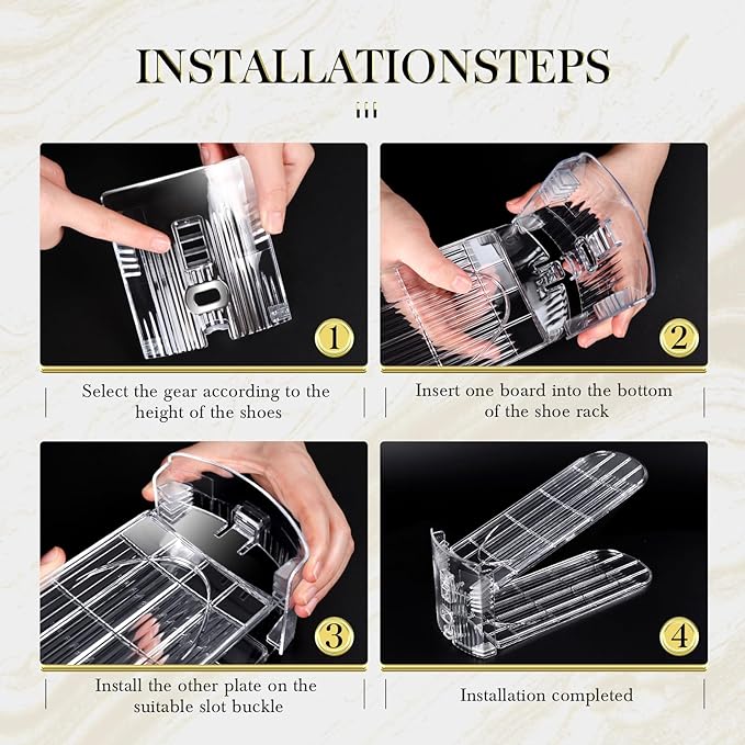 Shoe Slots Organizer 20 Pack - Shoe Stackers, 3 Levels Adjustable, Space Savers 50%, Double Layer Holders for Closet (Transparent), Organizador de Zapatos