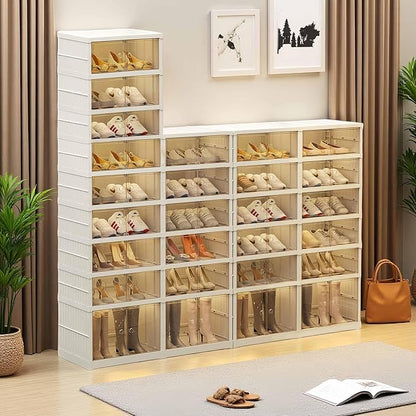 9-Tier Foldable Shoe Rack Organizer for Closet, Holds 36 Pairs Collapsible Plastic Storage Cabinet with Doors, Easy Assembly Large Shoe Shelf