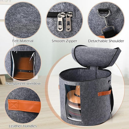 Suzile 4 Pcs Hat Boxes Oversized Round Cowboy Hat Storage Box for Women Men 19" x 17" Cowboy Large Felt Organizer Bag Baseball Cap Container with Dustproof Lid for Clothes Case Travel Gift(Gray)