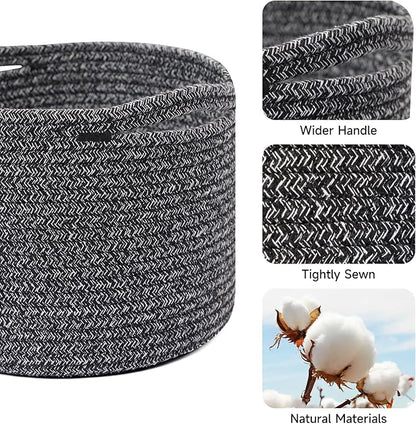 MiniArk Small Basket for Organizing | Cube Shelf Closet Storage Baskets | 9.7×9.7×7.1” | Woven Rope Gift Basket | Nursery | Round 3 Packs Dark Gray