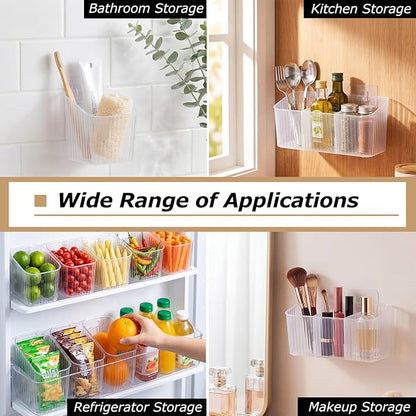 14 Pack Cabinet Door Organizer Adhesive Wall Mount Storage Bins Clear Makeup Containers Stackable Organizer Basket for Kitchen Cabinets, Bathroom, Pantry, Office, Refrigerator, Tabletop