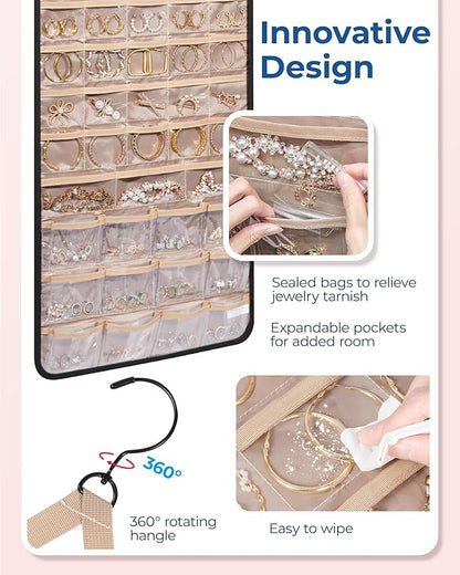BAGSMART Hanging Jewelry Organizer, Necklace Holder Anti-tangle Earrings Rings Hanger with Pockets Hang on Closet, Wall, Door,1 Piece, Extra Large Black