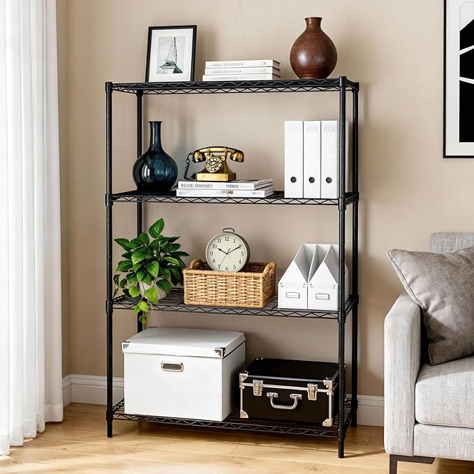 SUPER DEAL Black 4-Shelf Heavy Duty Storage Wire Shelving Unit for Restaurant Garage Pantry Kitchen Garage Rack (36L x 14W x 54H)