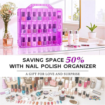 DreamGenius Nail Polish Organizer Case for 48 Bottles with 2 Nail Separators, Double Side Gel Nail Polish Holder with Adjustable Dividers, Purple