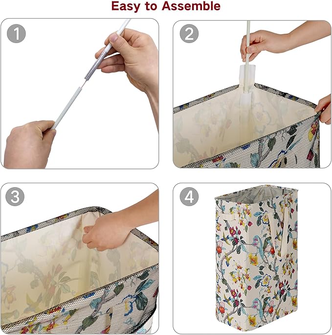 efluky Slim Laundry Basket, Narrow Laundry Hamper with Handles, Collapsible Dirty Clothes Hamper, Tall Laundry Bin for Laundry Room, Dorm and Bedroom, 19.8 Gallon (75L) Floral