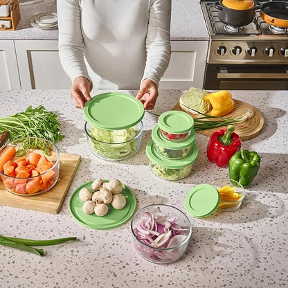 12-Piece Glass Food Storage Containers Set (6 Containers + 6 BPA-Free Lids) | 2-Cup, Leakproof | Microwave, Freezer, Oven & Dishwasher Safe | Ideal for Meal Prep & Pantry Organization, Pistachio