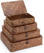 Didaey Set of 4 Seagrass Basket with Lid Wicker Storage Basket Decorative Storage Boxes with Lids Flat Storage Bins Woven Organizer Baskets for Shelf Closet Bedroom, 4 Sizes (Dark Brown)