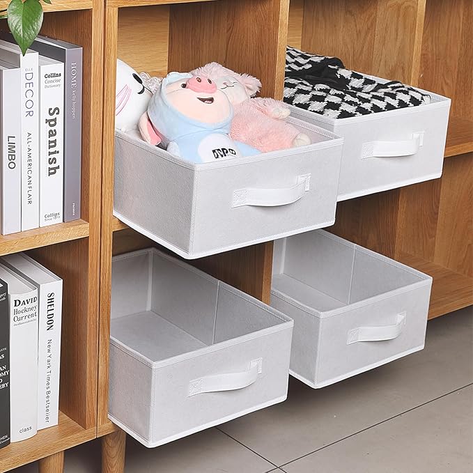 Clothings Collapsible Storage Bins, Foldable Organizers and Storage Baskets Cube Storage Bin for Bedroom Living Room (4 Pack) (White, 15.4x11.4x5.5inch)