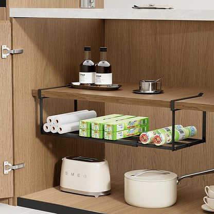 UFORU Expandable Hanging Shoe Rack Organizer for Closet, Adjustable Shoe Rack Under Cabinet Shelf, Versatile Under Shelf Storage for Kitchen, Book, Clothing Storage and Organization(Black,2PCS)