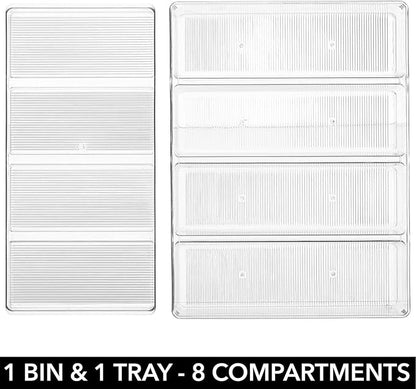 mDesign Plastic Kitchen Drawer Organizer Tray Set - Horizontal Storage Bin for Organizing Cutlery, Flatware, Silverware, Utensil, and Appliances - Ligne Collection - Clear