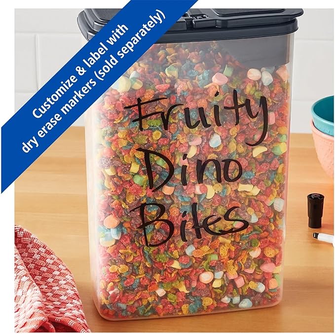 Small Cereal Dispenser, Clear Plastic, Gray Lid, 16-Cups (1 Each) 7.25" x 4" x 11.25"