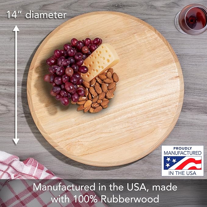 CounterArt Natural Light Wood Round Lazy Susan Turntable 14" Diameter Condiment Caddy, Cheese Server, Cake Plate, Spice Organization