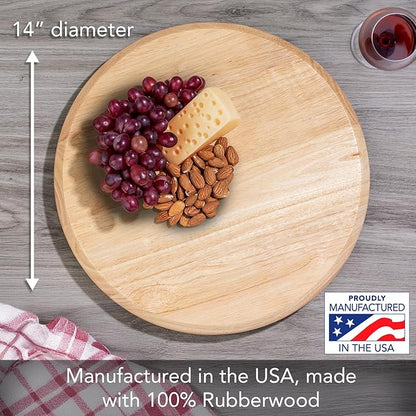 CounterArt Natural Light Wood Round Lazy Susan Turntable 14" Diameter Condiment Caddy, Cheese Server, Cake Plate, Spice Organization