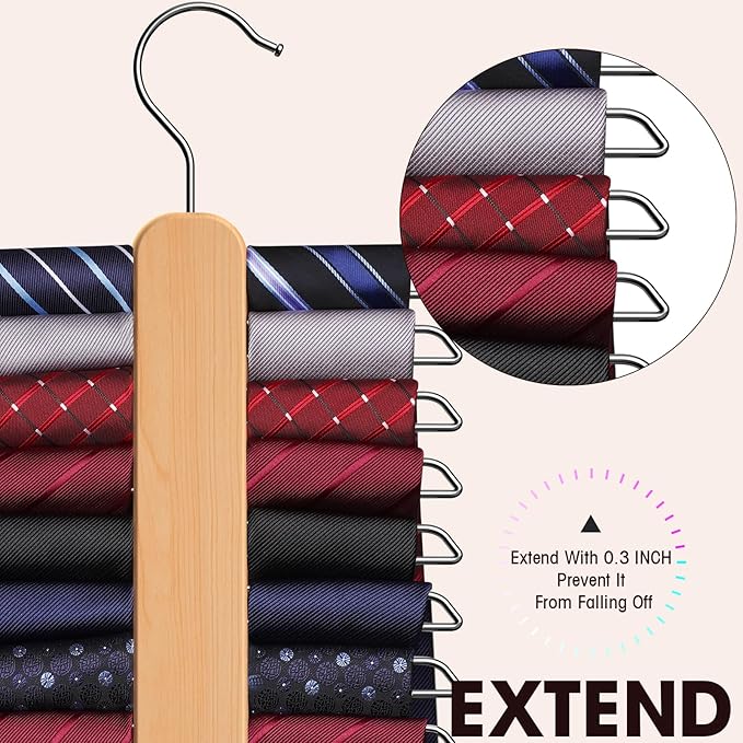 Tie Hanger 2 Pack,Tie Organizer for Closet 20 Storage Capacity,Wooden Necktie Organizer Tie Storage,360 Degree Rotating Accessory Organizers for Tie,Belt,Scarf