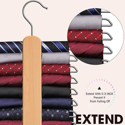 Tie Hanger 2 Pack,Tie Organizer for Closet 20 Storage Capacity,Wooden Necktie Organizer Tie Storage,360 Degree Rotating Accessory Organizers for Tie,Belt,Scarf