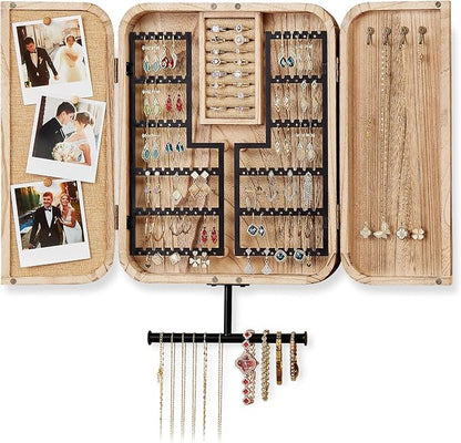 Pinzoveco Hanging Jewelry Organizer, Wall Mounted Jewelry Organizer for Earring Holder Organizer, Jewelry Cabinet Holder Jewelry Storage Box for Earrings, Necklaces, Bracelets, Ring Holder