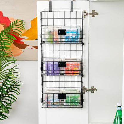 IRIS USA Over The Door Organizer 3-Pack with Metal Wire Baskets + 10-Pack Clear Flip Top Storage Bins, Stackable Containers with Lids for Pantry, Bathroom, Closet, Home & Kitchen
