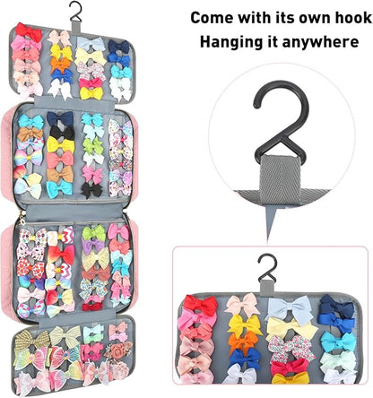 MICOM Hanging Hair Accessories Storage Bag - Organizer for Girls' Hair Bows, Clips, Headbands, Scrunchies & Ties - Display Case with Hook