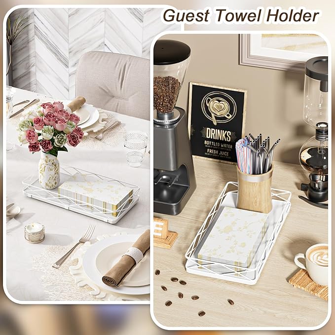 Lixple Toilet Paper Basket Holder, 13" Toilet Tank Tray, Wood and Metal Toilet Tray Vanity Organizer Bathroom Tray, Kitchen Sink Organizer for Soap Dispenser (White)