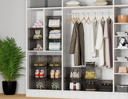 HOMIDEC Shoe Storage, 8 Pack Shoe Organizer Hard Plastic Shoe Box, Shoe Boxes Clear Plastic Stackable, Shoe Boxes with Lids for Size 13
