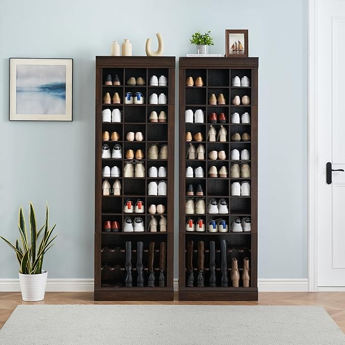Shoe Storage Cabinet, Freestanding Tall Closet Shoe Organizer with Cubbies for 33 Pairs, Wooden Shoe Rack for Closet, Entryway, Living Room