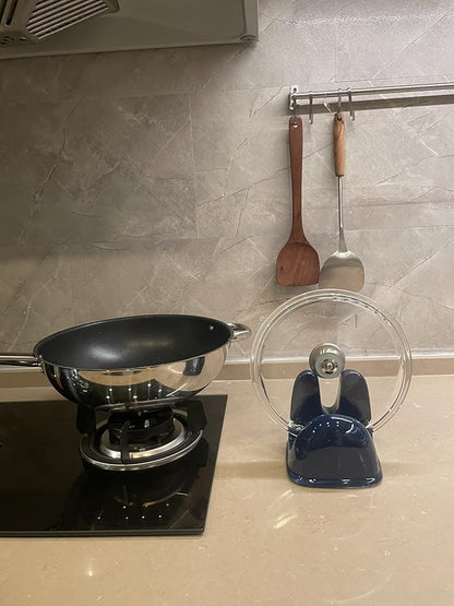 Pot Lid Holder, Large Ceramic Lid Rest for Kitchen Countertop & Stovetop - Heat Resistant, Stable Design for Pans & Pots (Blue)