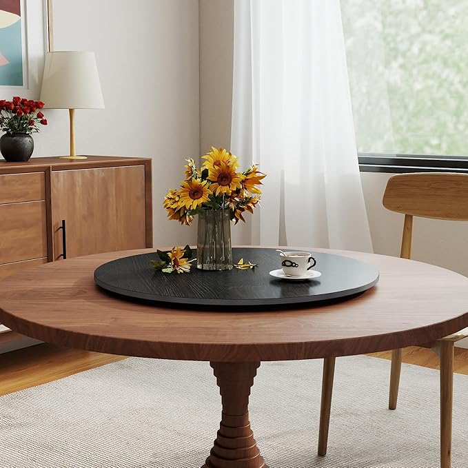 31.5" Sintered Stone Lazy Susan for Table Top- Extra Large Round Lazy Susan Organizer - Kitchen Revolution for Countertop(Black Wood Grain)