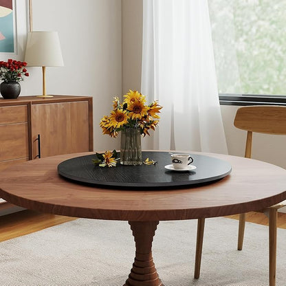 31.5" Sintered Stone Lazy Susan for Table Top- Extra Large Round Lazy Susan Organizer - Kitchen Revolution for Countertop(Black Wood Grain)