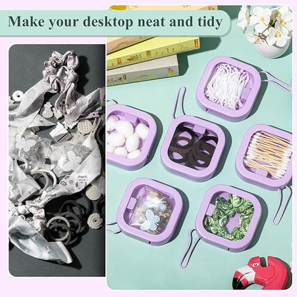 Kathfly 6 Pcs Hair Tie Organizer, Portable Bobby Pin Holder, Stackable Hair Accessories Holder for Travel, Cotton Swabs Dispenser, Jewelry Organizer Box(Purple)