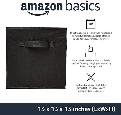 Amazon Basics Collapsible Fabric Storage Cube Bins Organizer with Handles, Organization Containers, Multifunctional, 13" x 13" x 13", Black, 6-Pack