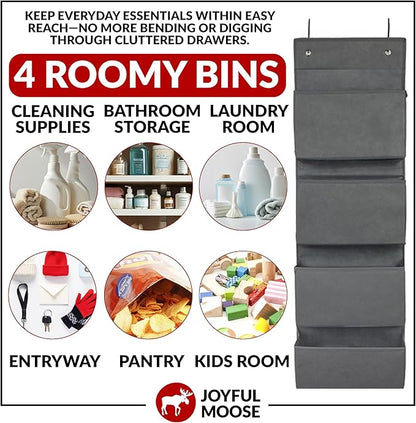 Joyful Moose Over the Door Hanging Organizer Closet Storage Bins Grey