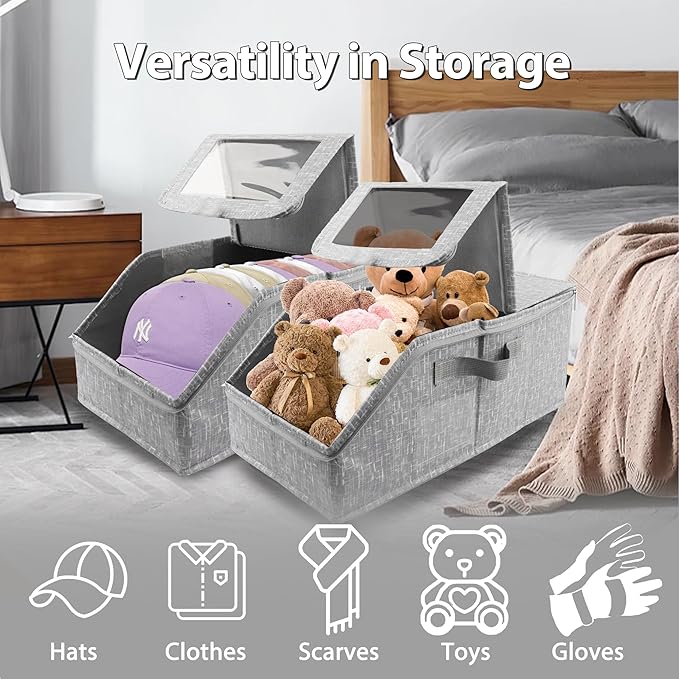 Stackable Hat Storage for Baseball Caps, Holds up to 30 Caps with Cardboard, Hat Organizer for Women & Men, 2 PCS Hat Storage Boxes for Closet, Grey