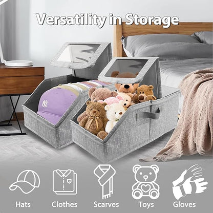Stackable Hat Storage for Baseball Caps, Holds up to 30 Caps with Cardboard, Hat Organizer for Women & Men, 2 PCS Hat Storage Boxes for Closet, Grey